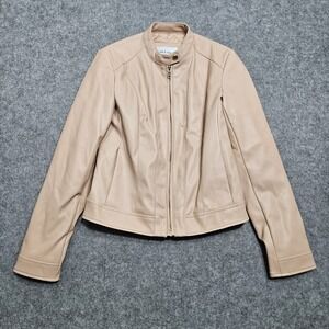 Cole Haan Peach Faux Leather Racer Jacket Coat XS